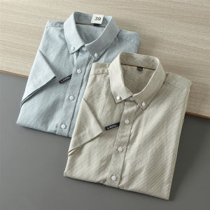 Washed Processed Oxford Cloth Mens Summer Shirt Casual Versatile Short Sleeve Business Gentleman Standard Fit Daily Wear