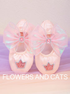 Girls Ballet Dance Shoes Soft Bottom Classical Design Childrens Specialty Shoes Blue Ballet Flats for Kids by Flowers And Cats