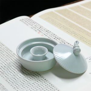 Heshe Ceramic Calligraphy Ink Tray Double Ring Covering Wushilin Pottery Creative Retro Brush Holder Antique Study Supplies