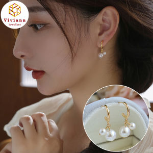 Viviann Original high-quality pure silver 2 Round Pearl Silicone Ear Clip Earrings Female New Trend Korean Style Gold Simple Pearl Ear Clasp Hoop Earrings For Women Fine Elegance Jewelry Gifts