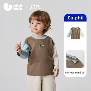 MINI BALA | Áo Thun Dài Tay Cotton cho Bé Trai Vải Flannel Mềm Đường May Đối Lập Áo Lót