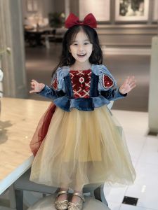 Girl Snow White Dress Cos Costume Autumn and Winter Velvet Luminous Cloak Birthday Dress Christmas Performance Dress