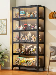 Display Cabinet with Glass Door for Figurines Iron And Steel Storage Cabinet Dustproof Model Showcase Cream Style Home Furniture