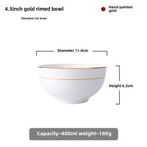 Golden Edge Rice Bowl European Style Noodle Bowl Creative Large Bowl Ceramic Bowl Soup Bowl Bowl Set Bone China Dessert Bowl Student Rice Bowl