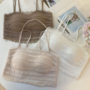 Detachable Lace Strap Bra Womens Invisible Anti-Light Strap Underwear Nylon Fabric Chest Gathered Tube Top Spring 2025