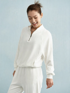 Champion | Shoulder Sleeveed Washed Look Sweatshirt with Half Zip Collar for Women in Spring and Autumn