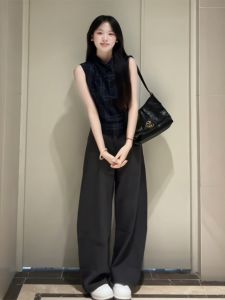 VKSOD | Womens Casual Plaid Vest Sleeveless T-Shirt Set Long Pants Drapey Waist-Cinching Summer Fashion Outfit Two-Piece Ensemble