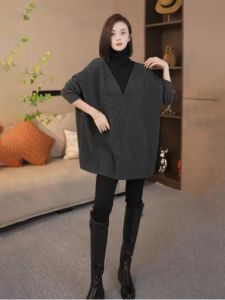 High-End Wool High Neck Fake Two-Piece Loose Sweater Long Sleeve Autumn Winter New Style European Goods Womens Fashionable Base Shirt