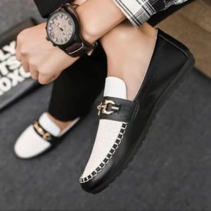 Mens Two-tone Penny Loafers Korean Doudou Shoes For Men Driving Shoes Slip On Soft Flats Casual Leather Shoes For Men