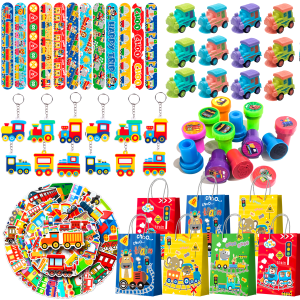 110 Pcs Train Birthday Party Favors-Train Party Favors Bags Keychains Stickers Slap Bands etc Train Birthday Party Supplies