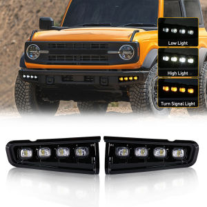 Daytime Running Light For Ford Bronco 2021-2024 Front Bumper Driving Lamp White DRL Fog Lights Dynamic Turn Signal Lights