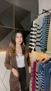 Cardigan Luna Long Casual Rajut Premium dengan Saku Depan - Lembut