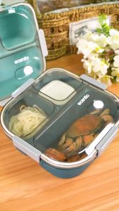 ecentio Tempat Makan Anti Tumpah Lunch Box 3/4 Grid Dengan Sendok Gratis Anti Tumpah Berbahan PP 850/1300 BPA Free