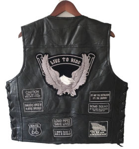 DTNOW New Men Motorcycle Leather Vest Punk Sleeveless Jacket Riding Biker Waistcoat Mens Clothing Embroidered