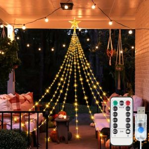 1PC 2M/3M Christmas USB Star Waterfall Light with 8-Mode Remote Control Used for Party and Holiday Decoration