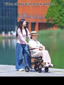 Ultra Lightweight Foldable Transport Chair with Telescopic Handle Travel Transfer Wheel Chairs for Seniors 7.9KG Aluminum Frame Breathable Mesh Seat 12" Honeycomb All-Terrain Wheel100KG Load Carry-On Airplane