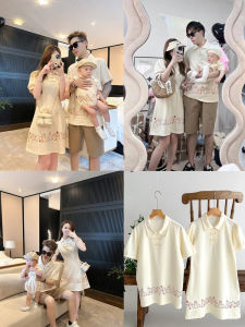 Chinese Style Parent-Child Clothes Summer One Family Three-Mouth Retro Polo Shirt Cheongsam Dress Short Sleeve T-shirt Baby Clothes for the Whole Family