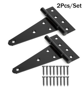 2Pcs Heavy Duty Shed Door Hinges Gate Strap Hinges Black Tee Hinge Wrought Hardware for Wooden FencesYardBarn DoorRustproof