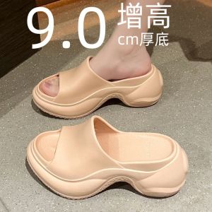 EVA Paris Slippers 9.0cm Heightening Thick Bottom Beach Sandals Womens Summer Outdoor Wear Anti-slip Casual Slip-On Shoes