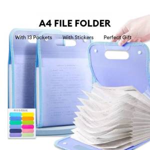 1pc Accordion Type File Folder File Folder Organizer With 13 Pockets Expanding Folder With Labels Portable Document Paper Organizer (A4 Size)