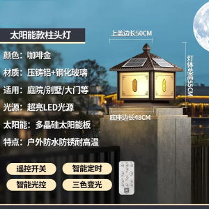 Solar Powered Column Head Lights Outdoor Chinese Style Courtyard Villa Gate Wall Lighting Home Illumination Pole New Chinese Style