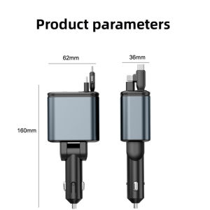 KEBIDUMEI 180W Retractable Car Charger 5in1 Fast Charging Power Adapter Digital Display Bluetooth FM Transmitter Car Accessories