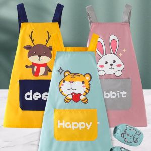 Children Apron with Sleeves Waterproof Print Apron with Pocket Kids Crafts Kitchen Playset Cooking Bib Apron