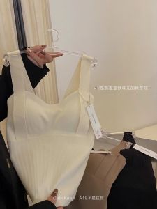 Warm Anti-Gravity Vest with Chest Pad Integrated Fixed Cup Inner Wear Outer Match Autumn Winter Womens Sweet Style Square Collar