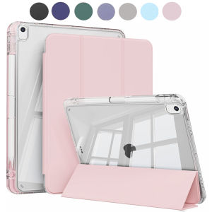 For iPad 10.2 2019 2020 2021 7th 8th 9th gen Case with Pencil Holder Hard Clear Transparent Back & Soft TPU Shockproof Frame