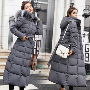 Off Season Clearance Cotton-Padded Coat Women X-long over the Knee Korean Style Slim fit Cotton-Padded Jacket Outerwear Fur Collar Thickened Special Offer Processing Cotton-padded jacket