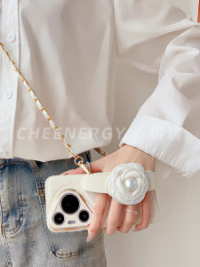 Cheergy Tea Flower Wristband Huawei Pura70pro Phone Case P60Art Protective Cover P50 with Diagonal Lanyard Pure70Ultra Female Lens Full Coverage Anti-Fall Stand White