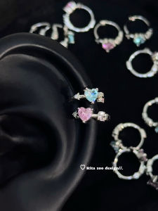 Rita Zoo Mini Precious Heart Shaped Zircon Earrings Cute Sweet Sister Ear Bone Ring Fashionable Jewelry Accessory