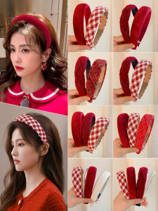 Elegant Pearl Hairband Womens New 2025 Autumn Winter Thick Edge Headband New Year Red Wool Hair Clip Fashionable Hair Accessories