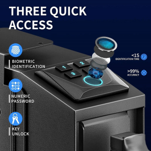 Biometric Quick-Access Pistol Safe - Stainless Steel Mountable for Cars Trucks Bedside & Walls with Fingerprint Key & PIN Security