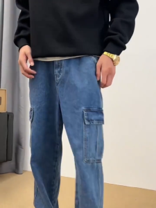 Straight Cut Baggy Jeans for Men 6-Pocket Maong Pants Casual Loose Fit Denim Comfortable Stylish