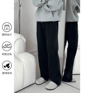 กางเกงวอร์มทรงตรงสำหรับผู้ชาย สีเทาและสีขาว กางเกงขายาวทรงตรง ทรงหลวม ทรงลำลอง ทรงสลิมฟิต ฤดูใบไม้ผลิและฤดูใบไม้ร่วง