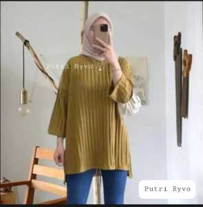 Kaos Oversize Wanita Knit Hornet Lengan 7/8 Jumbo