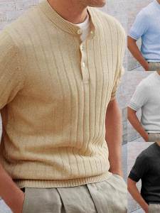 Áo Thun Nam Cổ Polo Dệt Kim Dáng Ôm Mùa Hè Tay Ngắn Màu Trơn Phong Cách Thường Ngày Thời Trang Nam