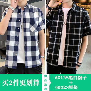 Mens Plaid Shirt Jacket Short Sleeve Workwear American Retro Summer Fashion Brand Clothes Loose Fit Button Decorated Breathable