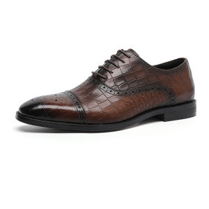 Summer Men Business Genuine Leather Crocodile Pattern Embossed Carved Oxford Shoes