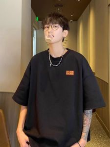 American Style Cotton Short Sleeve T-Shirt Mens Spring Summer Casual Loose Fit round Neck Printed Breathable Youth Fashion