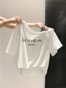 LUOSHAO | Letter Off-shoulder Loose Tee