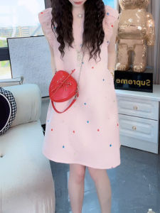 Shalldoer | French Gentle Style Pink Polka Dot Off Shoulder Loose Womens Dress Beautiful Summer New Arrival Casual Comfortable Skirt