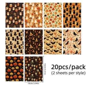 20pcs/set Vintage Halloween Scrapbook Paper Owl Bat Skull Cat Decorative Craft Paper for Journal Card Making DIY Gift Wrapping