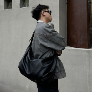Large Capacity Commuter PU Tote Bag Mens Casual Moon Tooth Crossbody Bag Single Shoulder Bag Leisure Travel Bag