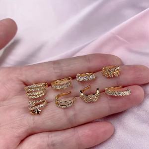 1Piece Geometry Crystal CZ  Leaf Clip Earring For Women Without Piercing Punk Vintage Star Ear Cuff Wrap Adjustable Jewelry