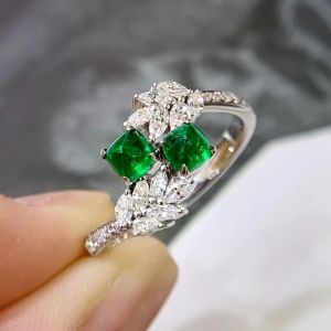 Montagne Jewelry 18k Pure White Gold Ring 0.45 Carat Diamond Inset Fine Jewellery Natural 0.6 Carat Emerald Ring