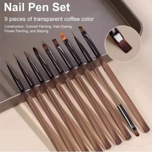 9Pcs Nail Art Pen Brush UV Gel DIY Painting Liner Pen Set Acrylic Gel UV Polish Design for Professional Nail Painting Tools