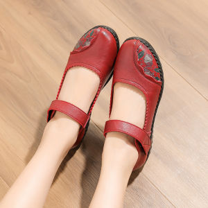 SHIPAILUO | Comfortable Soft Bottom Genuine Leather Single Shoes For Middle-Aged And Elderly Women Casual Round Toe Flat Heel Slip-On