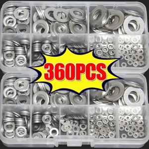 360/180Pcs Stainless Steel Flat Washers Assortment Kit Flat Gasket Rings Plain M2 M2.5 M3 M4 M5 M6 M8 M10 Hardware Metal Washers